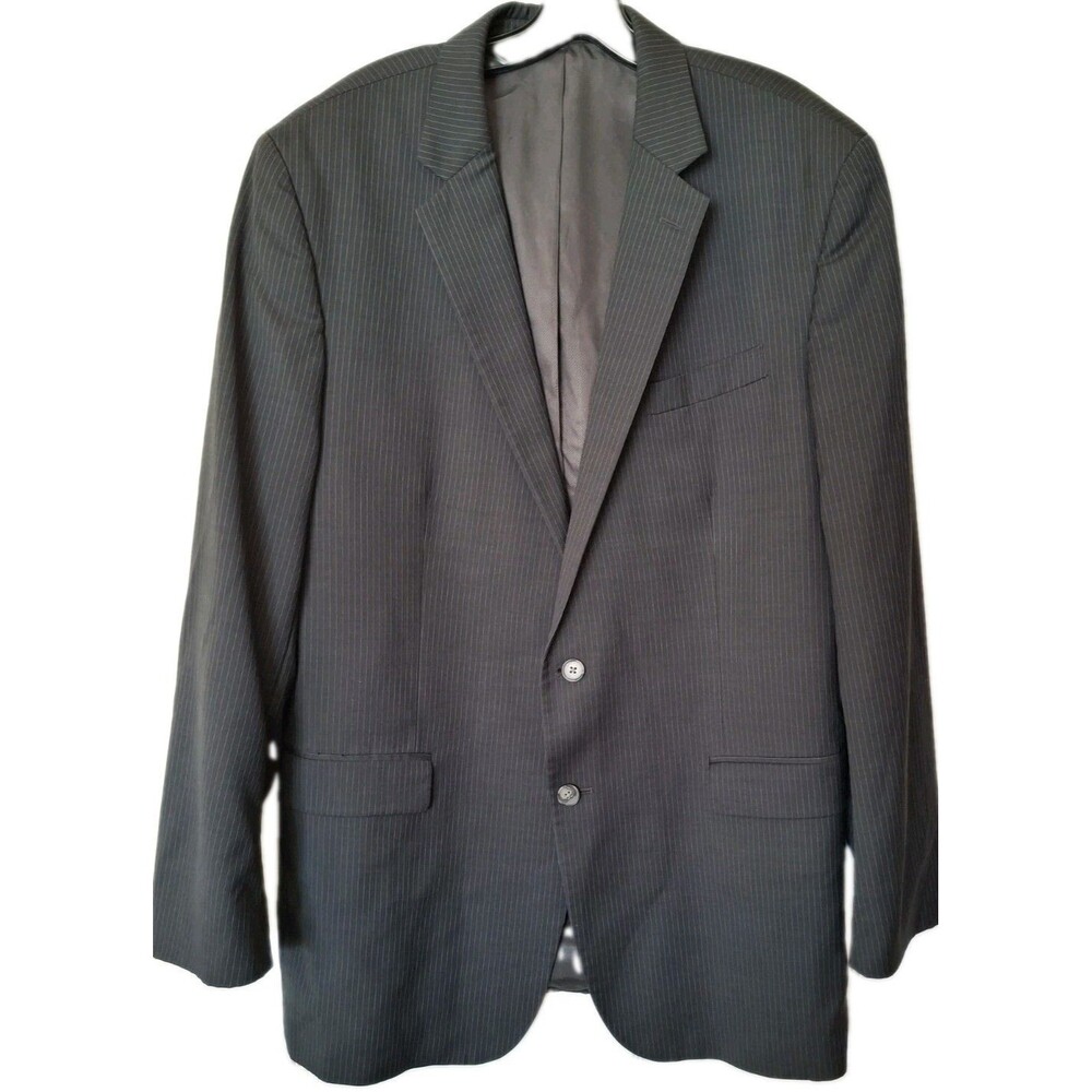 Kenneth Cole NY Sports Coat Blazer Jacket Men 46L Black Striped 100% Wool USA